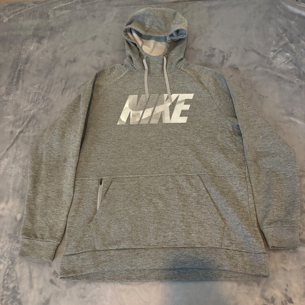 Nike Dri-Fit Hoodie Mens L Gray Standard Fit Graphic Pullover Training Hoodie